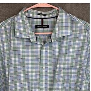Tommy Hilfiger 2XL Blue Green Plaid Long Sleeve Stretch Wrinkle Free Shirt